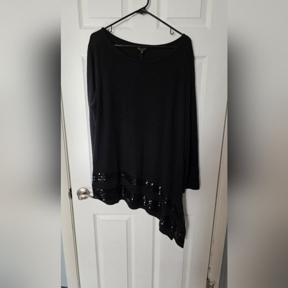 Black Asymmetrical Top with Sequin Detail